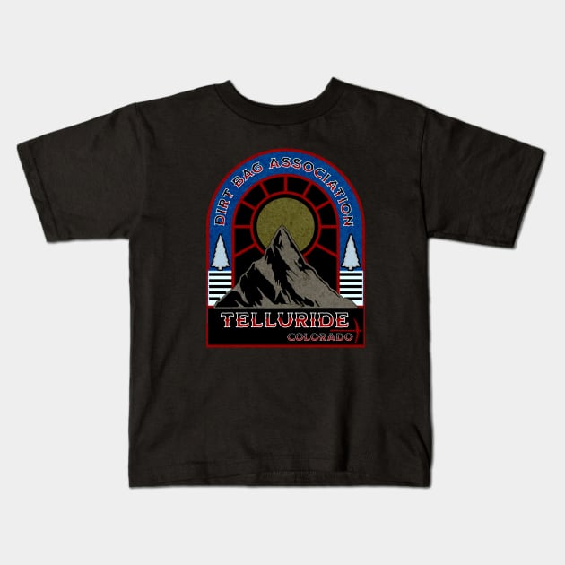 Dirt Bag Association Telluride Colorado Kids T-Shirt by Your good dog spot